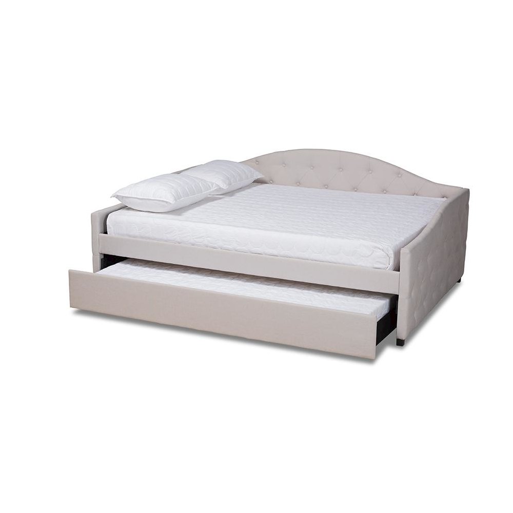 Transitional Beige Fabric Upholstered Queen Size Daybed with Trundle