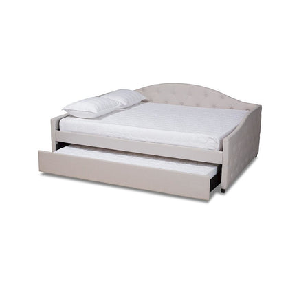 Transitional Beige Fabric Upholstered Queen Size Daybed with Trundle