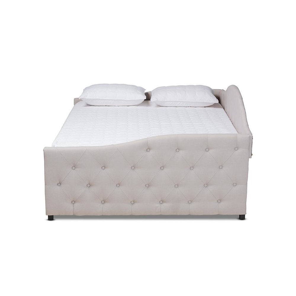 Transitional Beige Fabric Upholstered Queen Size Daybed with Trundle