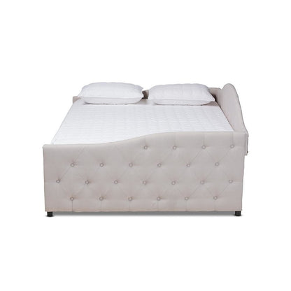 Transitional Beige Fabric Upholstered Queen Size Daybed with Trundle