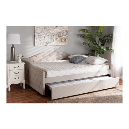 Transitional Beige Fabric Upholstered Queen Size Daybed with Trundle