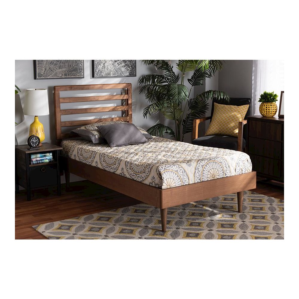 Transitional Walnut Brown Finished Wood Twin Size Platform Bed