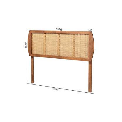 Modern Ash Walnut Finished Wood and Synthetic Rattan Queen Size Headboard