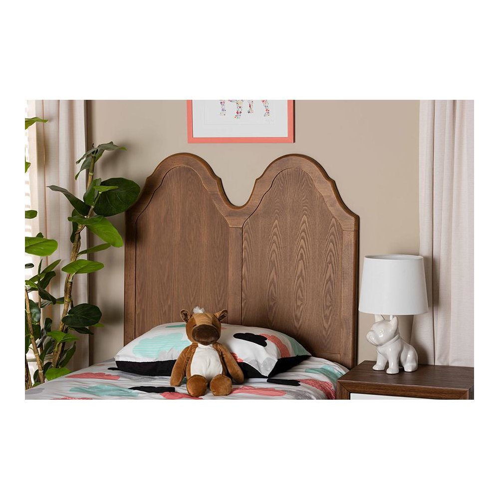 Traditional Ash Walnut Finished Wood Twin Size Arched Headboard