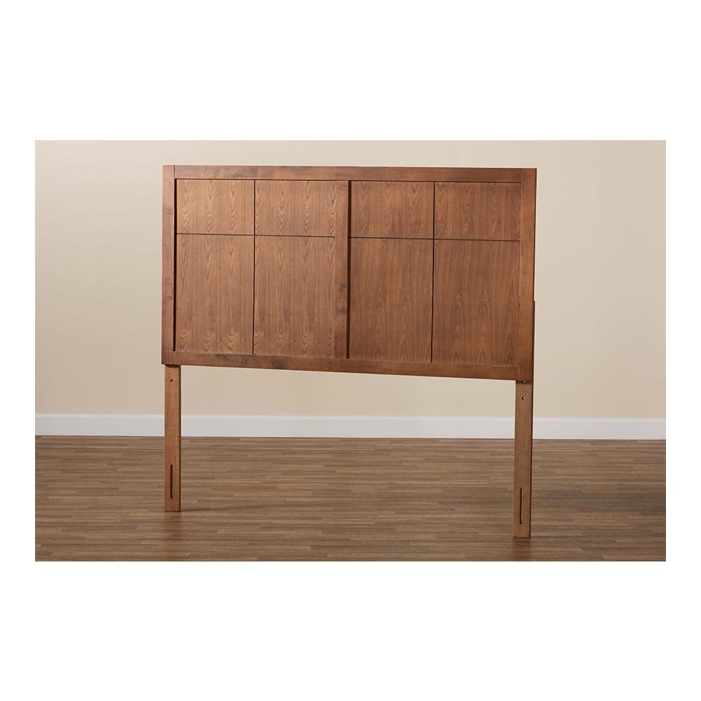 Transitional and Rustic Ash Walnut Finished Wood Queen Size Headboard
