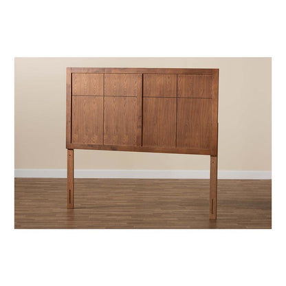 Transitional and Rustic Ash Walnut Finished Wood Queen Size Headboard