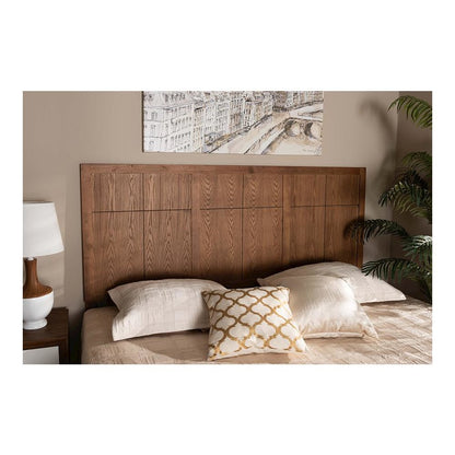Transitional and Rustic Ash Walnut Finished Wood King Size Headboard