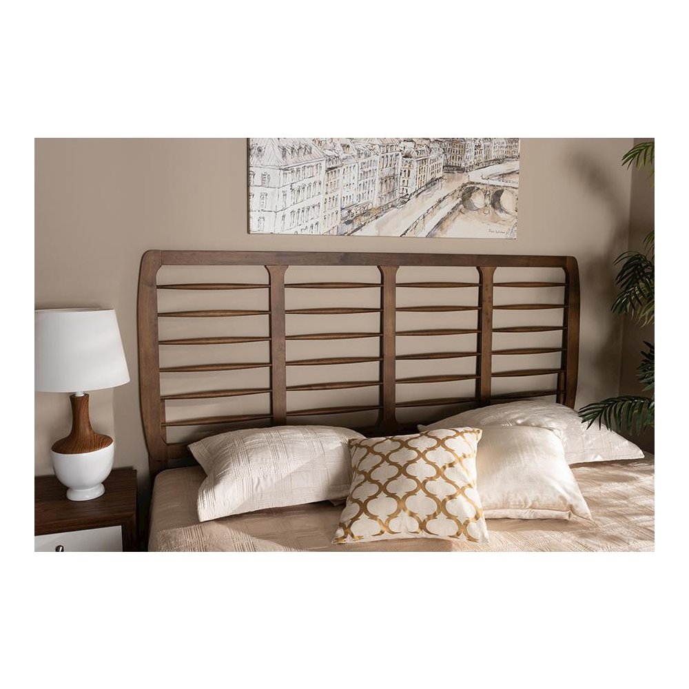 Carolyn Mid-Century Modern Ash Walnut Finished Wood King Size Headboard