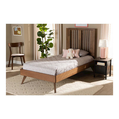 Transitional Ash Walnut Finished Wood Twin Size Platform Bed