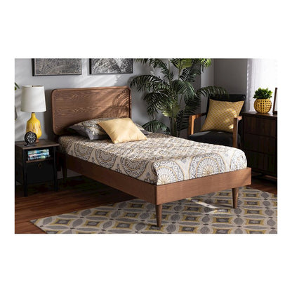 Transitional Walnut Brown Finished Wood Twin Size Platform Bed