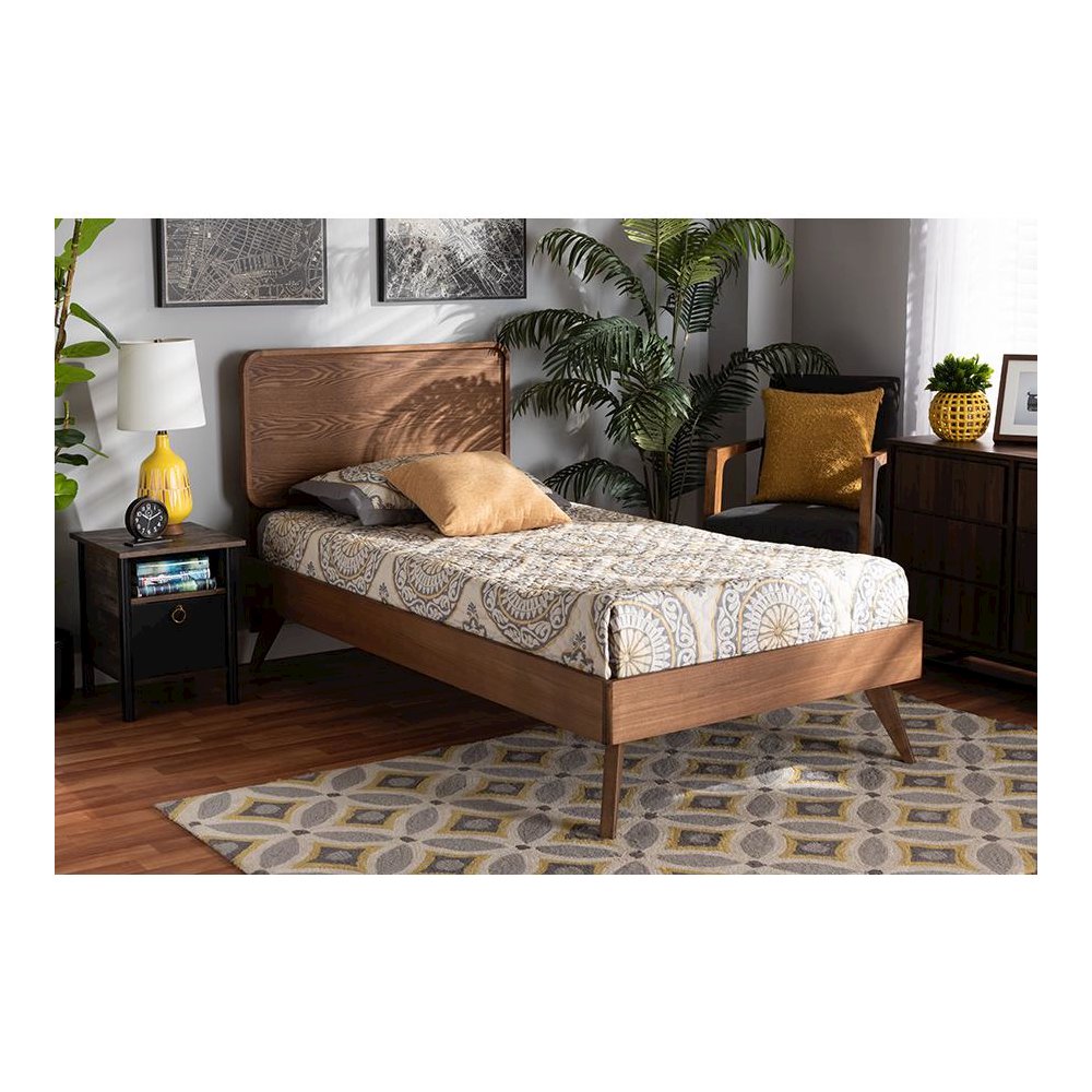 Transitional Walnut Brown Finished Wood Twin Size Platform Bed