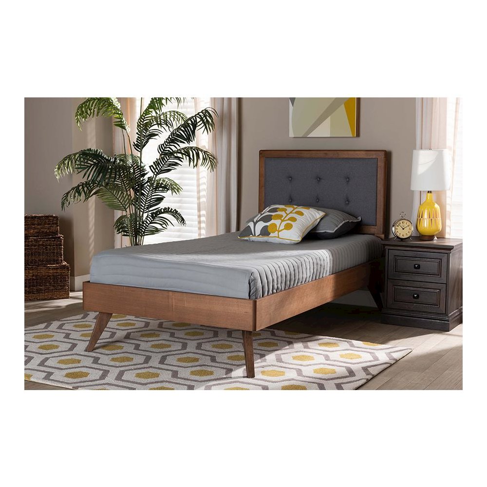 Walnut Brown Finished Wood Twin Size Platform Bed