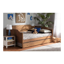 Farmhouse Walnut Brown Finished Wood Full Size Daybed with Roll-Out Trundle Bed