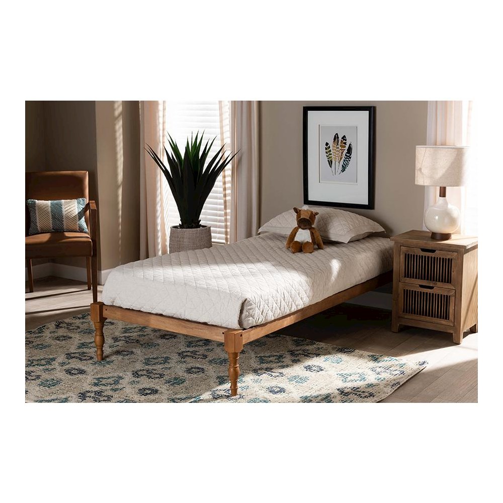 Walnut Brown Finished Wood Twin Size Platform Bed Frame