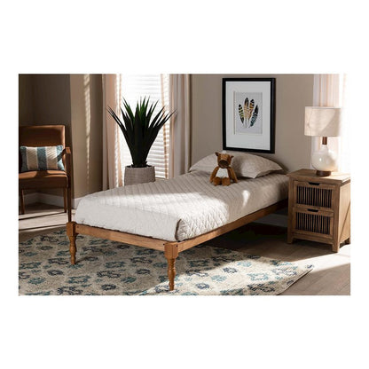 Walnut Brown Finished Wood Twin Size Platform Bed Frame