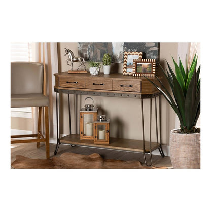 Black Finished Metal 3-Drawer Console Table