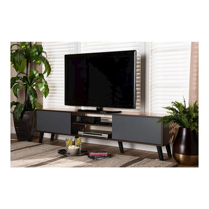 Multi-Tone Grey and Walnut Brown Finished Wood TV Stand