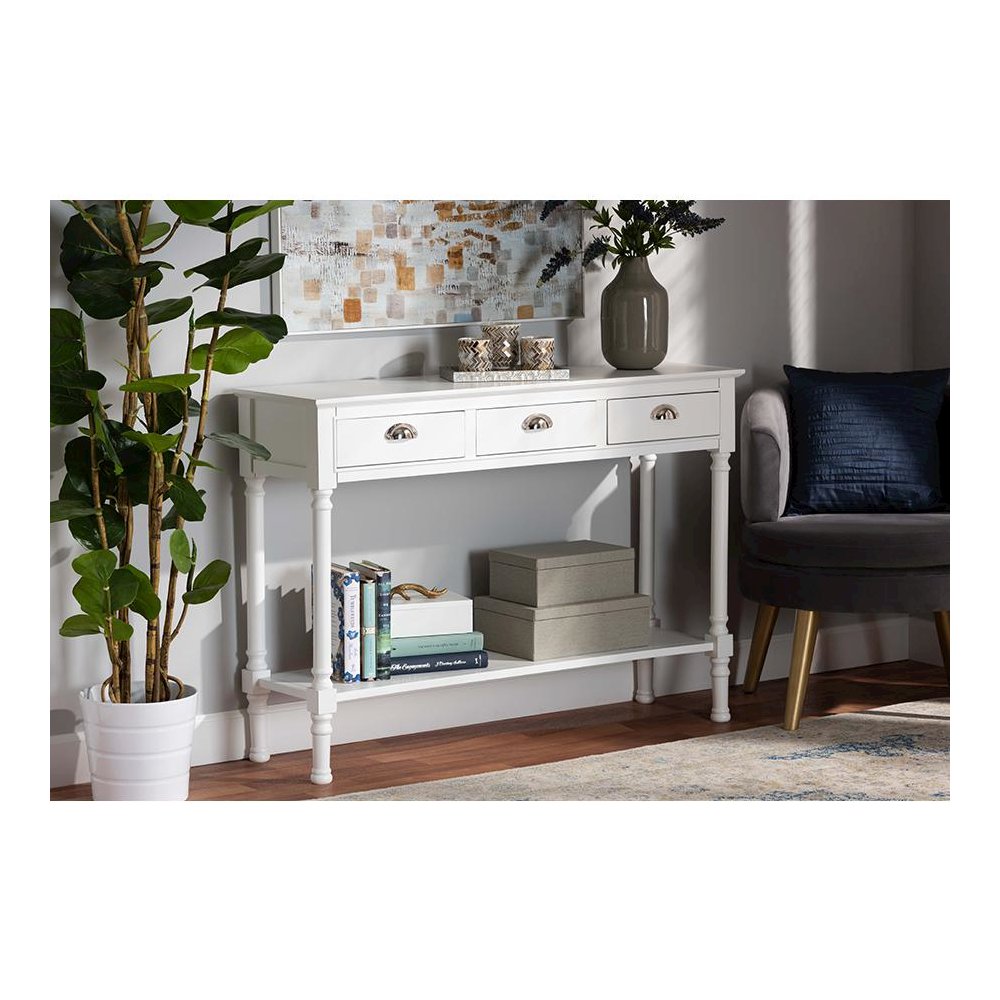 Garvey French Provincial White Finished Wood 3-Drawer Entryway Console Table