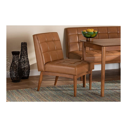 Leather Upholstered and Walnut Brown Finished Wood Dining Chair