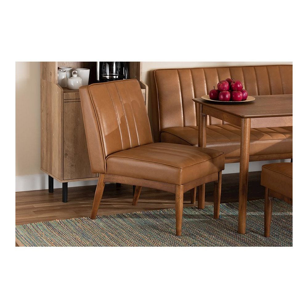 Leather Upholstered and Walnut Brown Finished Wood Dining Chair