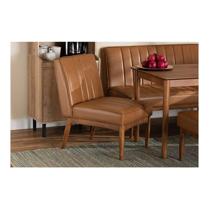 Leather Upholstered and Walnut Brown Finished Wood Dining Chair