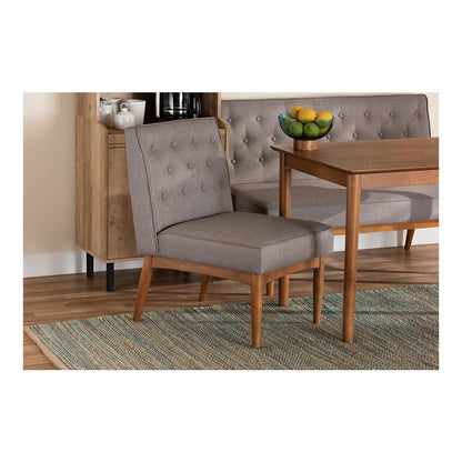 Grey Fabric Upholstered and Walnut Brown Finished Wood Dining Chair