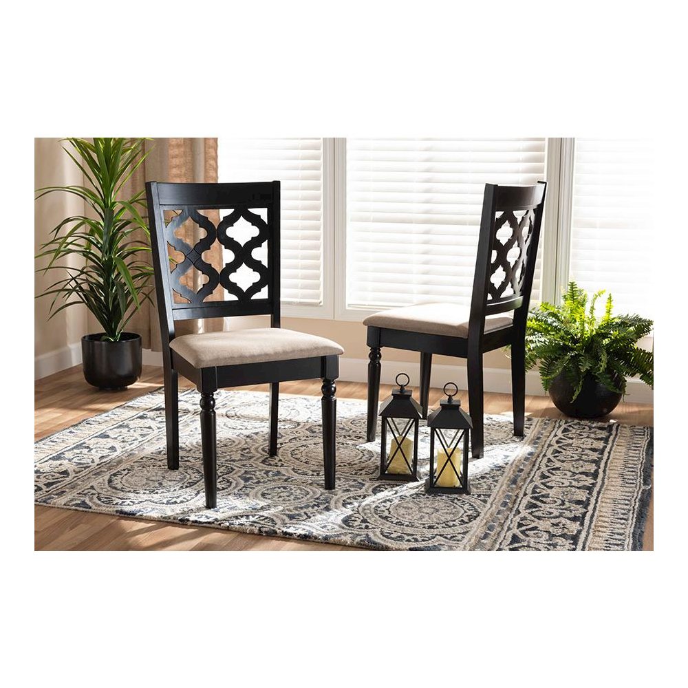 Sand Fabric Upholstered and Dark Brown Finished Wood 2-Piece Dining Chair Set