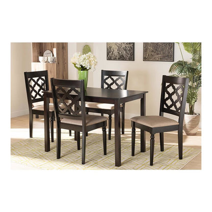 Sand Fabric Upholstered and Dark Brown Finished Wood 5-Piece Dining Set