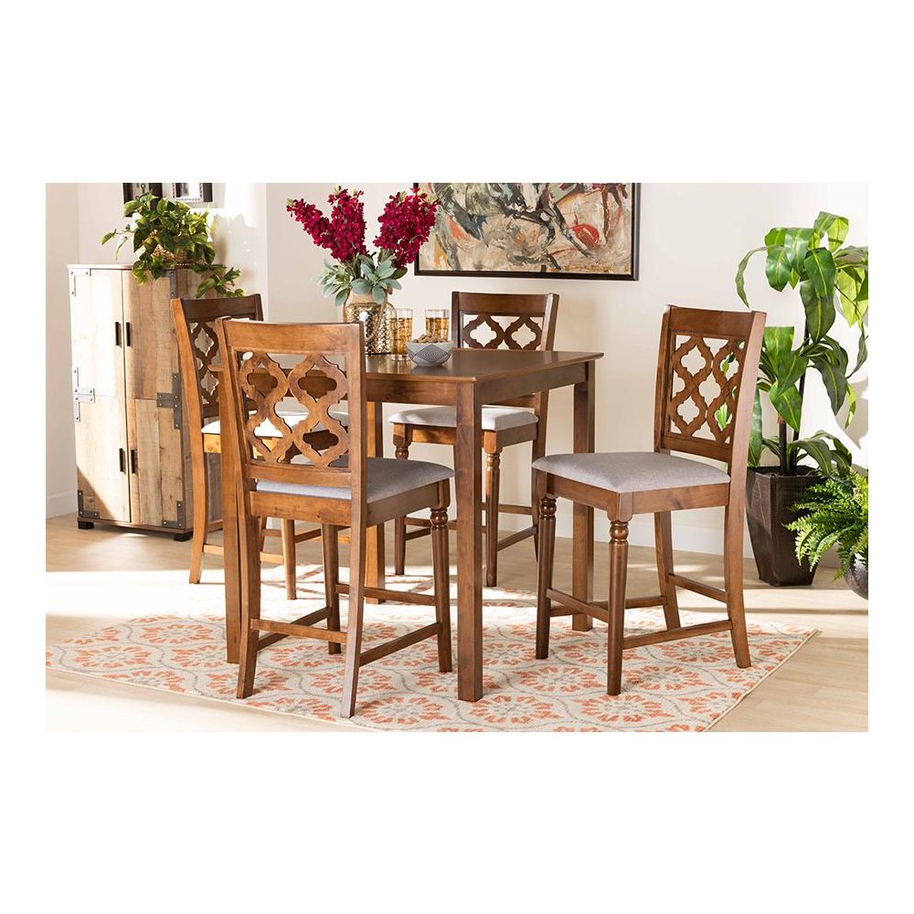 Walnut Brown Finished Wood 5-Piece Pub Set