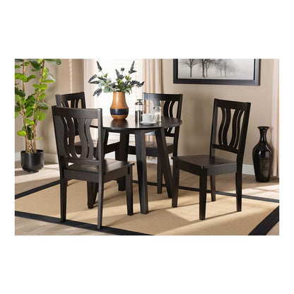 Transitional Dark Brown Finished Wood 5-Piece Dining Set