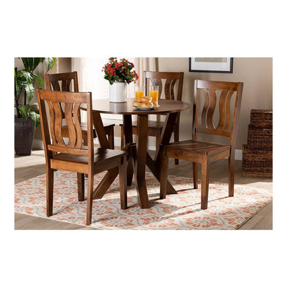 Transitional Walnut Brown Finished Wood 5-Piece Dining Set