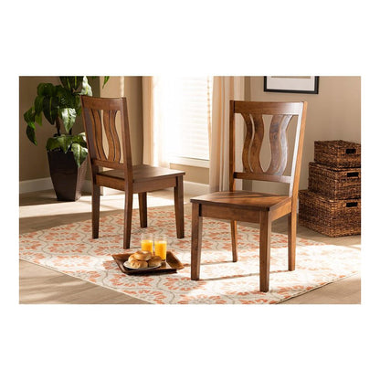 Transitional Walnut Brown Finished Wood 2-Piece Dining Chair Set