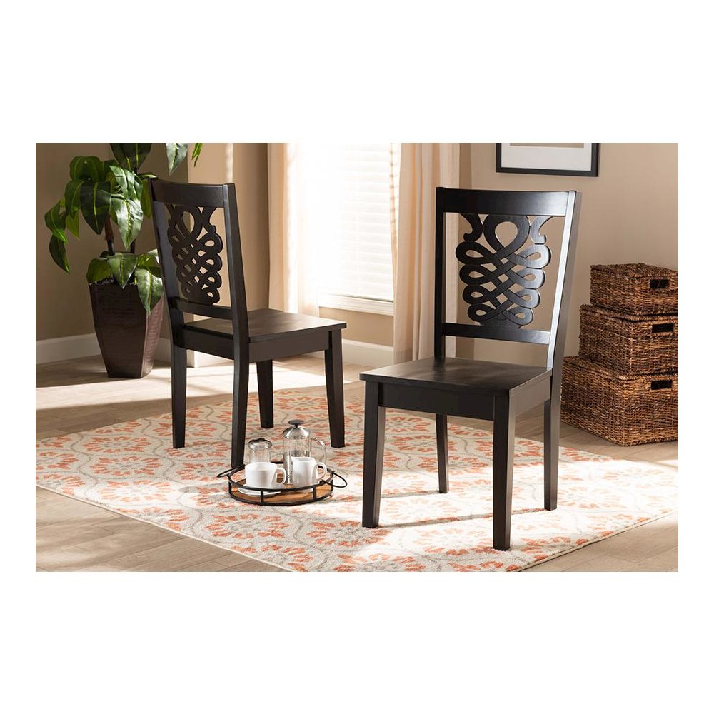 Transitional Dark Brown Finished Wood 2-Piece Dining Chair Set