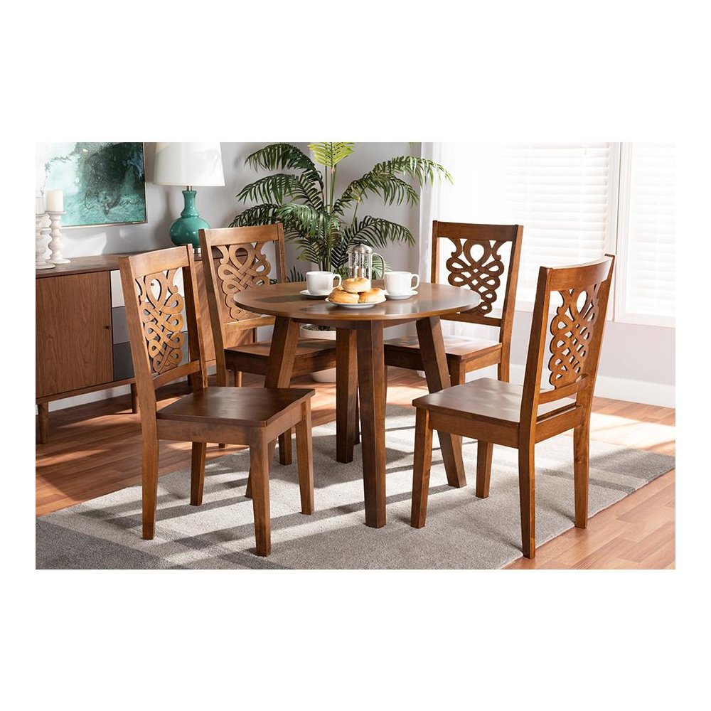 Transitional Walnut Brown Finished Wood 5-Piece Dining Set
