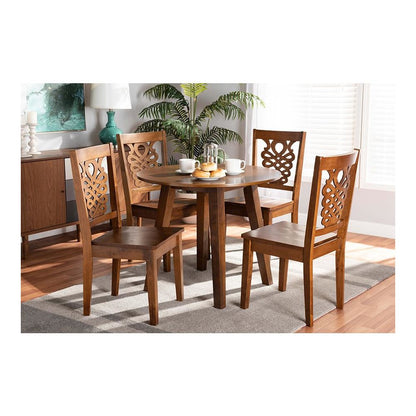 Transitional Walnut Brown Finished Wood 5-Piece Dining Set