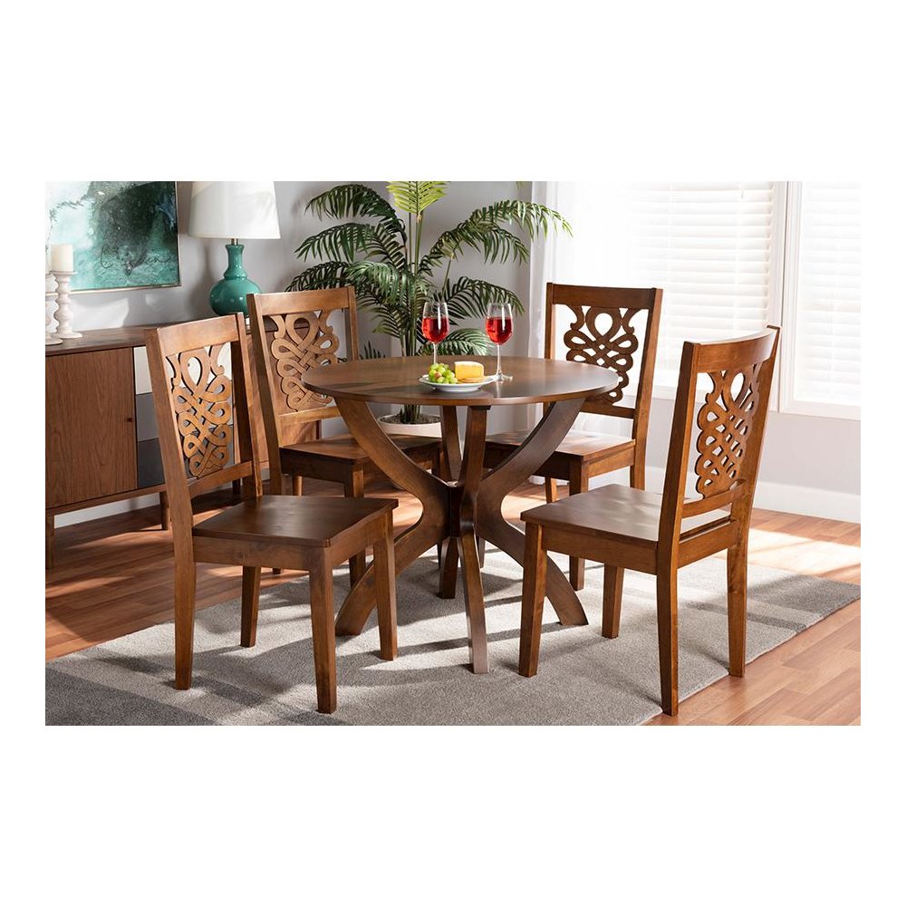 Transitional Walnut Brown Finished Wood 5-Piece Dining Set