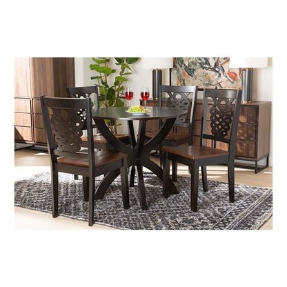 Walnut Brown Finished Wood 5-Piece Dining Set