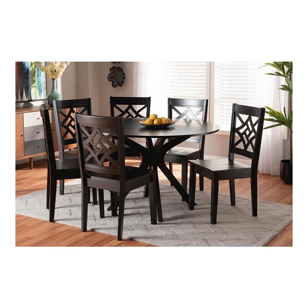 Miela Modern and Contemporary Dark Brown Finished Wood 7-Piece Dining Set