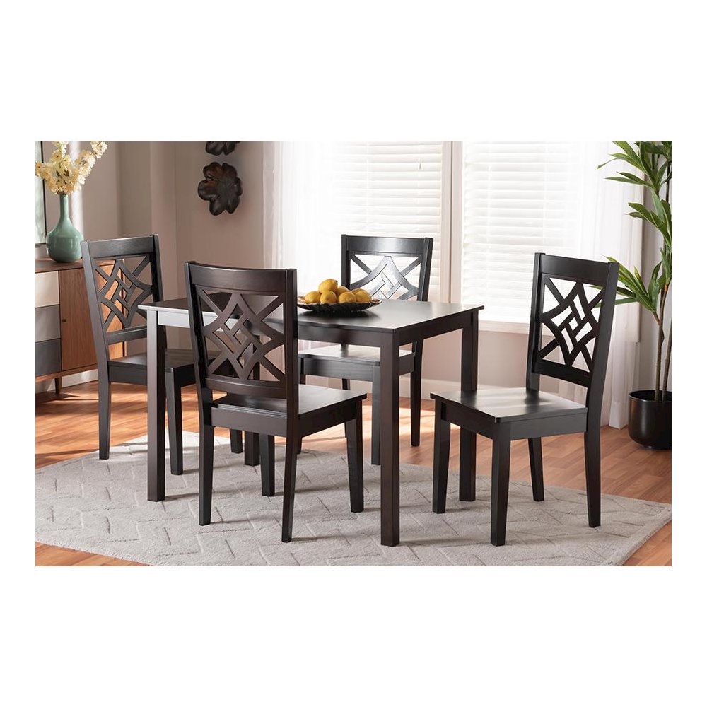 Nicolette Modern and Contemporary Dark Brown Finished Wood 5-Piece Dining Set