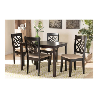 Sand Fabric Upholstered and Dark Brown Finished Wood 5-Piece Dining Set