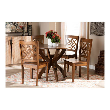 Anila Modern and Contemporary Walnut Brown Finished Wood 5-Piece Dining Set
