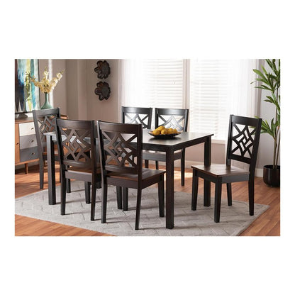 Two-Tone Dark Brown and Walnut Brown Finished Wood 7-Piece Dining Set