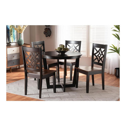 Two-Tone Dark Brown and Walnut Brown Finished Wood 5-Piece Dining Set