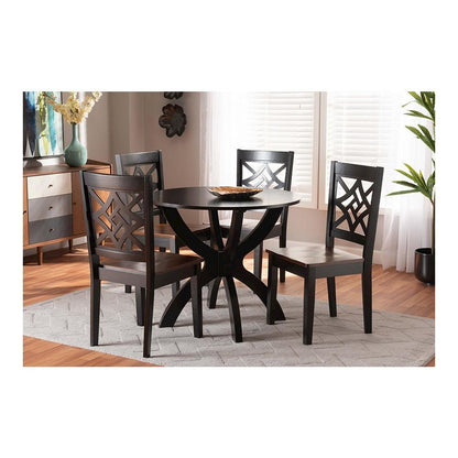 Two-Tone Dark Brown and Walnut Brown Finished Wood 5-Piece Dining Set