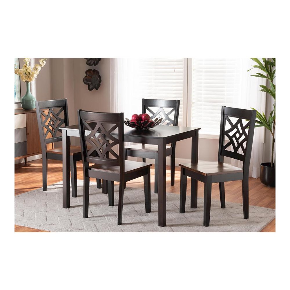 Two-Tone Dark Brown and Walnut Brown Finished Wood 5-Piece Dining Set