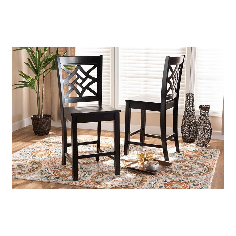Transitional Dark Brown Finished Wood 2-Piece Counter Stool Set