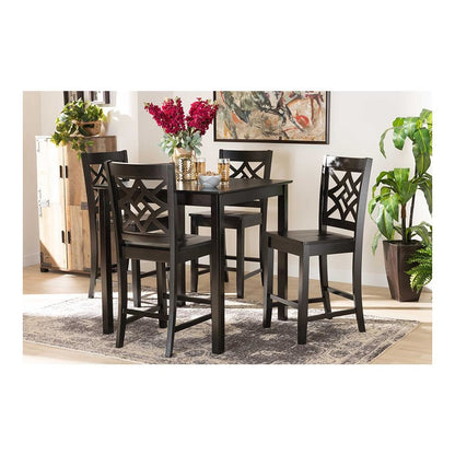 Transitional Dark Brown Finished Wood 5-Piece Pub Set