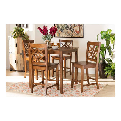 Nicolette Modern and Contemporary Walnut Brown Finished Wood 5-Piece Pub Set