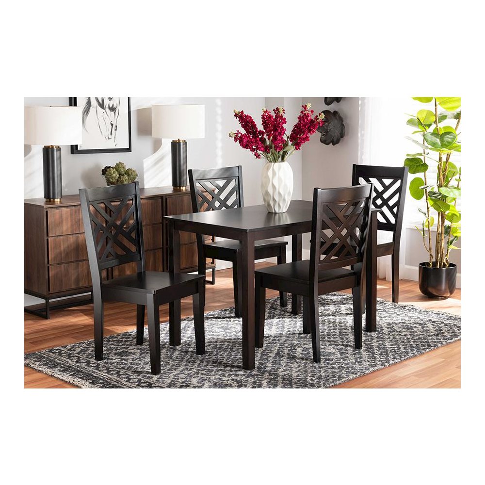 Ani Modern and Contemporary Dark Brown Finished Wood 5-Piece Dining Set