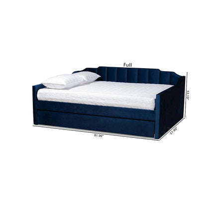 Navy Blue Velvet Fabric Upholstered Queen Size Daybed with Trundle